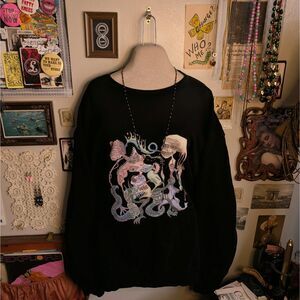 Graphic Abstract Art Sweatshirt Unisex Men's XL Black Trippy Psychedelic Rainbow